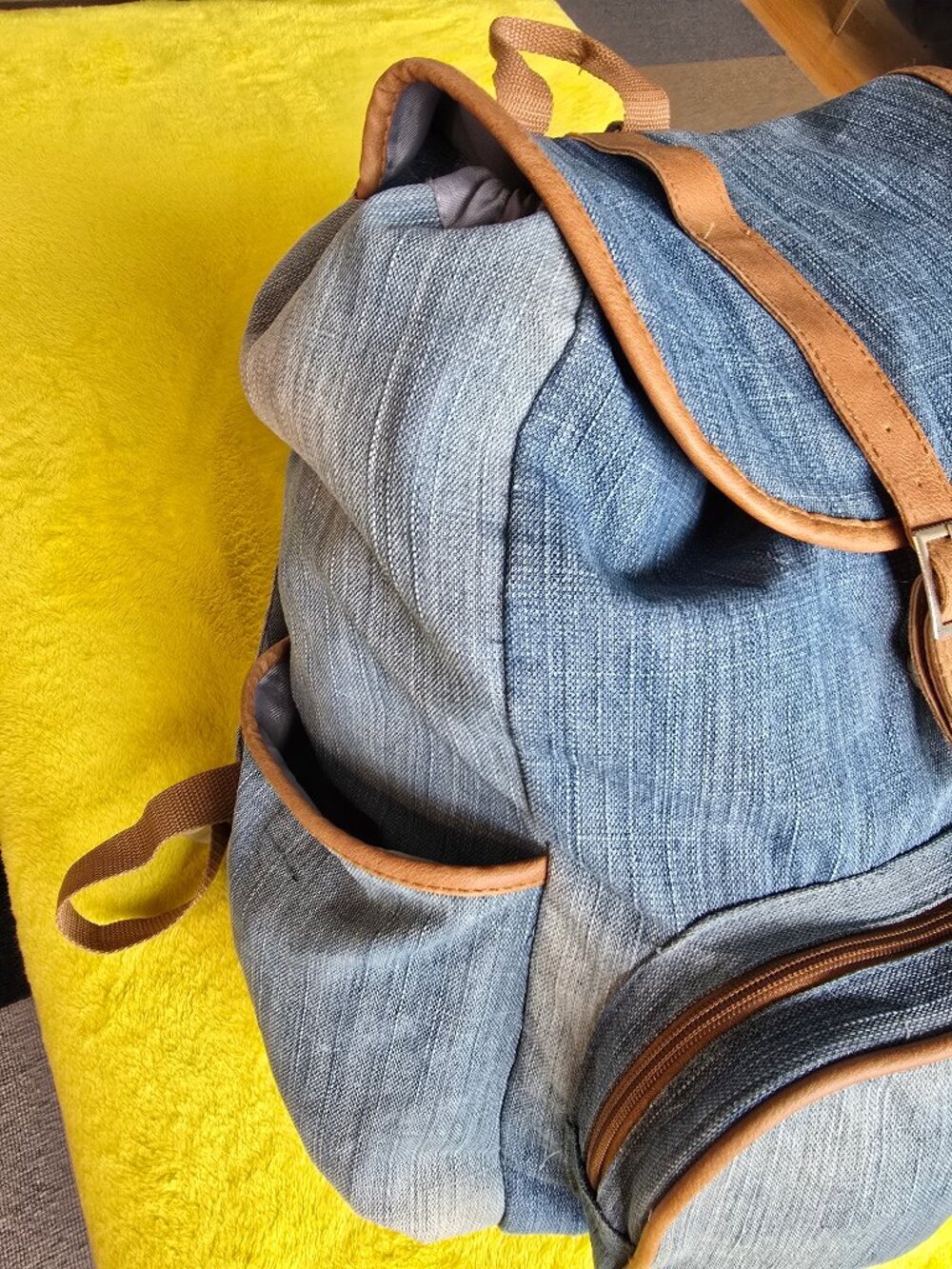 Madison & Dakota light wash denim Backpack-Casual Y2K Boho Bookbag - Picture 3 of 6